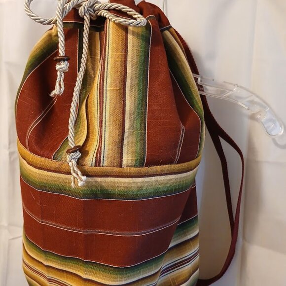 New Southwestern Cowgirl Bucket Tote Sling Bag Sarape Stripe Burgundy Olive Tan - Picture 3 of 10